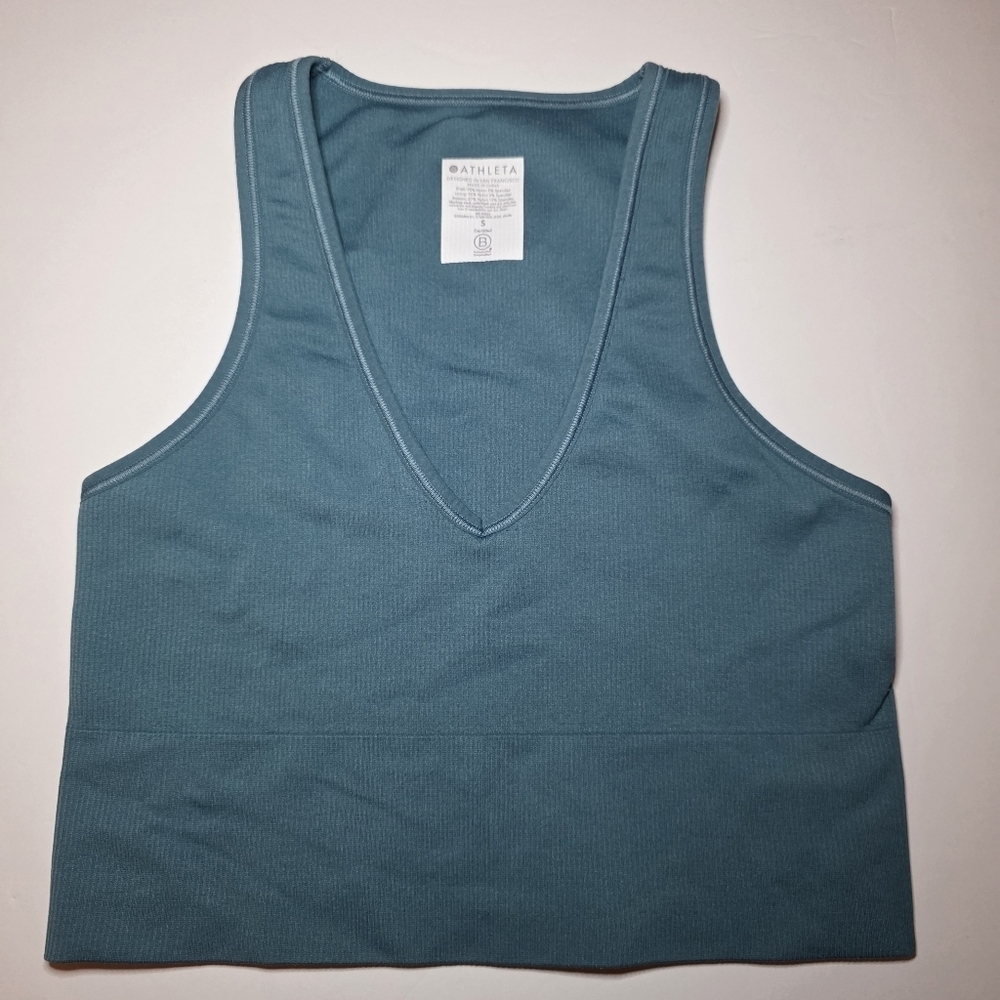Athleta Seamless Crop Tank Women's S Aurora Ribbed V-Neck